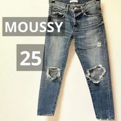 【マウジー】 ストレートデニム ブルー ダメージ加工 25