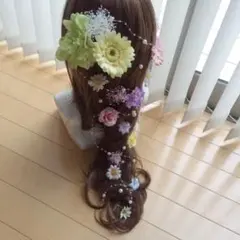 ラプンツェル髪飾り♡黄色♡緑♡かすみ草