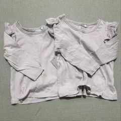 薄紫フリル付き長袖シャツ 80cm 双子用 2枚セット