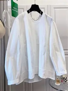 可愛い おしゃれ クルーネック 長袖I シャツ 大きいサイズ ホワイト ブラウス