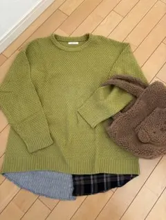 SELF SERVICE オリーブグリーン ハイブリッドニット