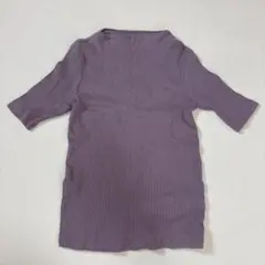 UNIQLO ユニクロ　Ｔシャツ　5分袖　半袖　ラベンダー　リブ　ハイネック
