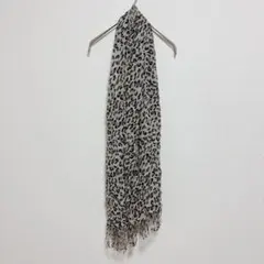 ヒョウ柄ストール グレー・ブラック フリンジ付き 水色 長さ約160cm