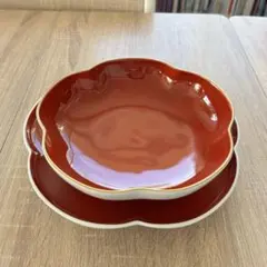 深川製磁 朱色 梅型鉢 プレート 大皿 2枚セット