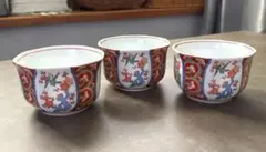 有田焼 秀穂 色絵 窓絵花鳥文 小鉢 3個セット 湯呑み 向付