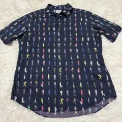 Paul Smith ポールスミス シャツ　L 半袖　ピープル 紺色　人柄　総柄のサムネイル