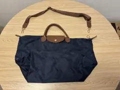 LONGCHAMP ロンシャン風 ネイビー ボストンバッグ レザー付き