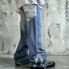極太 00s ALCOTT JEANS バギーフレアデニムカーゴパンツダブルニーのサムネイル