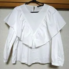 ZARA ホワイト フリル長袖シャツ Lサイズ