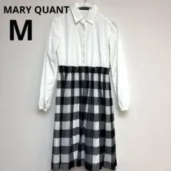 極美品 マリークワント♡切り替え 長袖 ワンピース 白 黒 M チェック