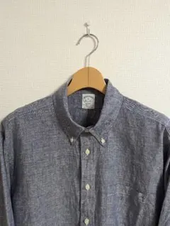 美品　ブルックスブラザーズ　シャツ　リネン　ベアードマクナット社　ネイビーグレー