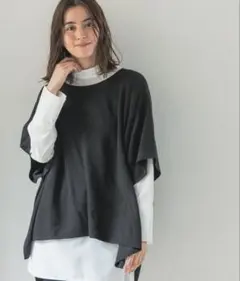 LEPSIM 14ゲージ満たされニットポンチョベスト ブラック レプシィム