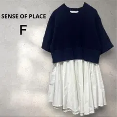 センスオブプレイス　Ｆ　チュニック　ニット　白シャツ　紺　半袖　セパレート