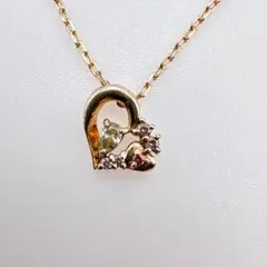 【THE KISS】SV925 ゴールド ハート ストーン付ネックレス 40cm