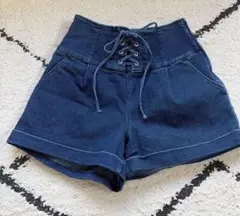 デニムレースアップショートパンツ