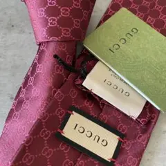 新品タグ付 GUCCI グッチ ネクタイ GGインターロッキング総柄 ボルドー色