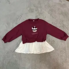 アプレレクール　カップケーキ　レイヤード風トレーナー　ワインレッド　白