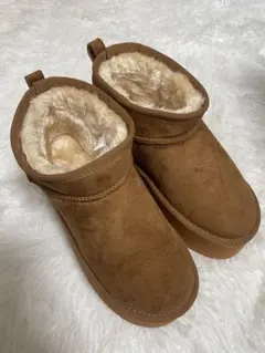 ブラウン 厚底ムートンブーツ