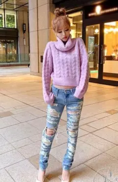 Rady★ケーブル編みニット タートルネック クロップド