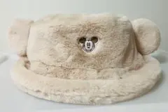 美品✨ディズニー ミッキーマウス 耳付きファー帽子 バケハ ベージュ