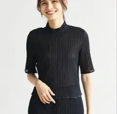 LOUNIE 佐藤佳菜子コラボ ルーニィ黒 リブハイネック 半袖ニット