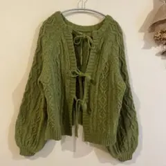 fig London グリーン　ニット　カーディガン