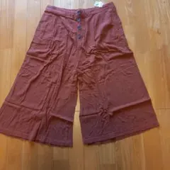 5Lレーヨン麻ワイドパンツ46丈　明るいブラウン