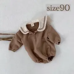 売り切りsale中‼️大人気♡セーラーカラー ロンパース♡ブラウン 90