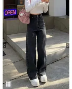 ハイウエストセミワイドデニムパンツ[fo1843]