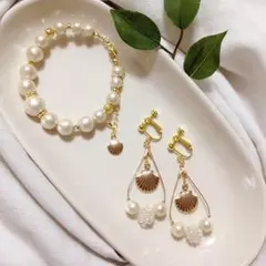 コットンパール マリンモチーフブレスレット&イヤリング【プリエーラSET】