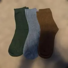 リブ編みソックス 3足セット グリーン ブルー ブラウン