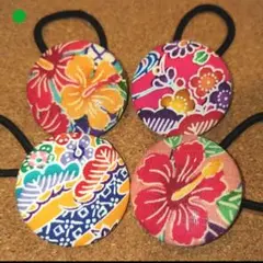 ① 紅型 くるみボタン ヘアゴムセット バンドメイド