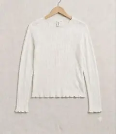 H&M リブニット トップス 長袖 ホワイト M フリル ボートネックのサムネイル