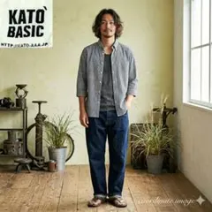KATO カトー シャツ ギンガムチェック ロゴ 黒 白 ボタンダウン S 希少のサムネイル