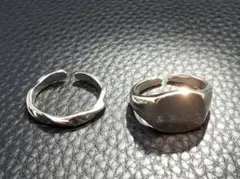 ​【2点セット】シルバー リング 指輪 メンズ フリーサイズ 調節可能 シンプル