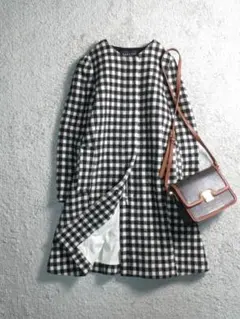 マカフィー トゥモローランド チェック バックデザインフレアAライン コート38