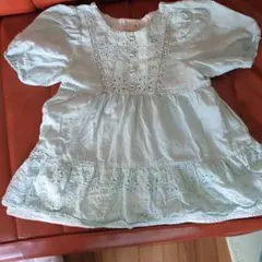 ベビーワンピース　プチマイン　水色刺繍フリルワンピース 80