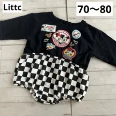 リトシー　ミッキー　ワッペン　長袖ロンパース　チェック柄　70 80
