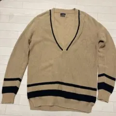 ZARA MAN コットン Vネック ニット セーター ベージュ Sのサムネイル