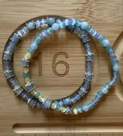 青系天然石、キャッツアイ￼￼ビーズブレスレット　2点セット