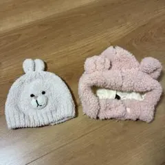 ウサギと熊　ベビー帽子ニット帽44〜46センチ