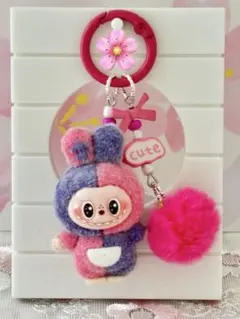 LABUBU ラブブ ぬいぐるみキーホルダー ピンク×パープル ミックスカラー
