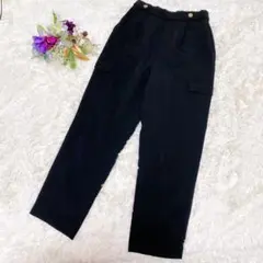 美品【ナノユニバース】黒 カーゴパンツ ゴムウエスト　ゆったり　(F)
