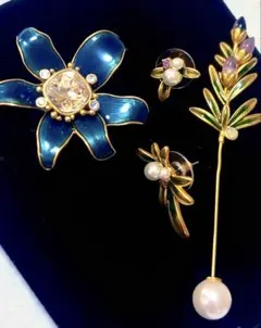 relata ブローチセット 青い花とパール