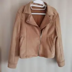 ベージュ スエード風 ライダースジャケット