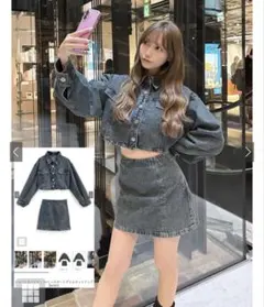 GRL ショート丈ジャケットxミニスカートデニムセットアップ　ブルー