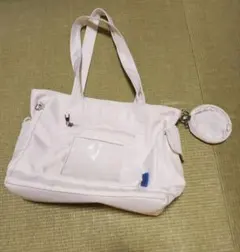 ホワイト ナイロン トートバッグ コインケース付き