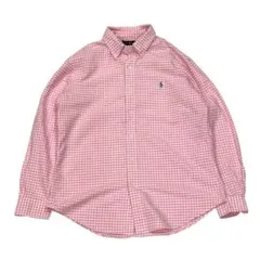 ラルフローレン ギンガムチェック シャツ ピンク L カスタムフィット 美品