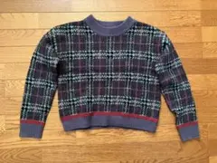 チェック柄 クロップドニットセーター