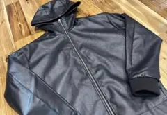新品未使用 ブラックレザーパーカー フェイクレザージャケット フード付 サイズL